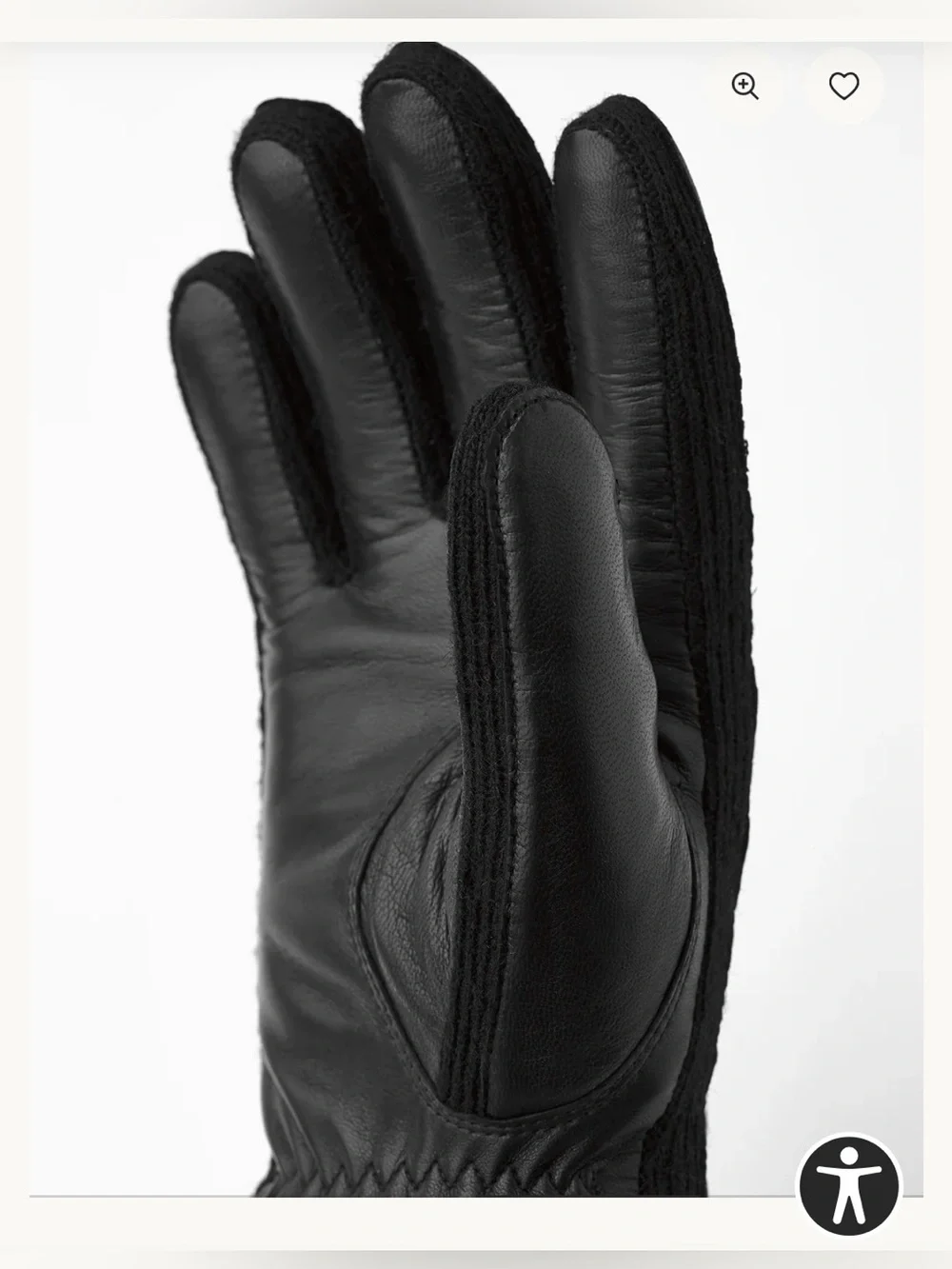 Hestra Black Leather Gloves with Knit Cuff